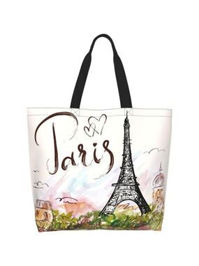 Colorful Paris print Tote Bag For Women, Large Shoulder Foldable Reusable